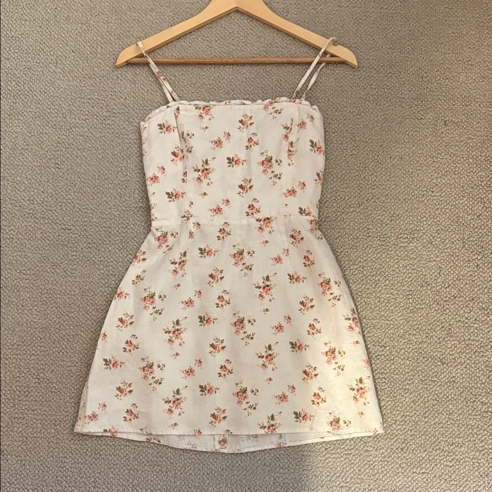 Reformation Cream Mini Dress with Pink & Green Floral Print